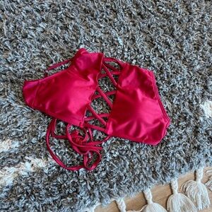 Red Strappy High Neck Bikini Top